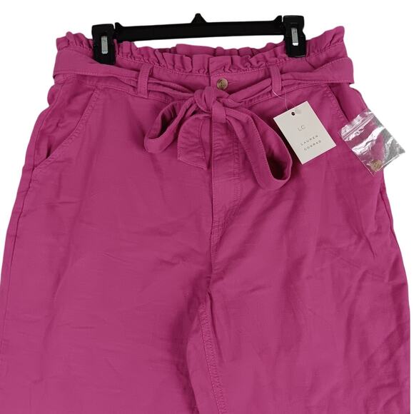 Lauren Conrad Paperbag Pants Womens Large Hot Pink Belted High Waist Lyocell - Picture 1 of 15